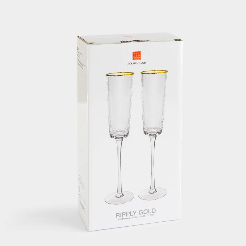Drinking glass, 160 ml, 2 pcs, glass, with golden edging, Ripply gold, image-4