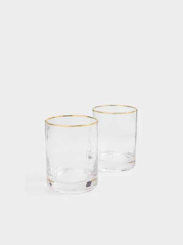 Drinking glass, 10 cm, 300 ml, 2 pcs, glass, with golden edging, Ripply gold, image-1