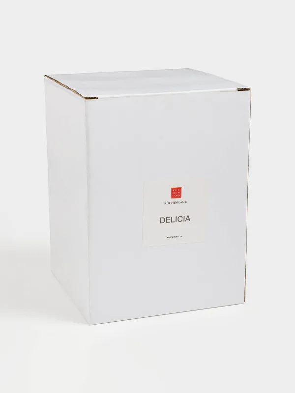 Storage container, 16 cm, 750 ml, with spoon, ceramic / wood, milky, speckled, Delicia, image-9