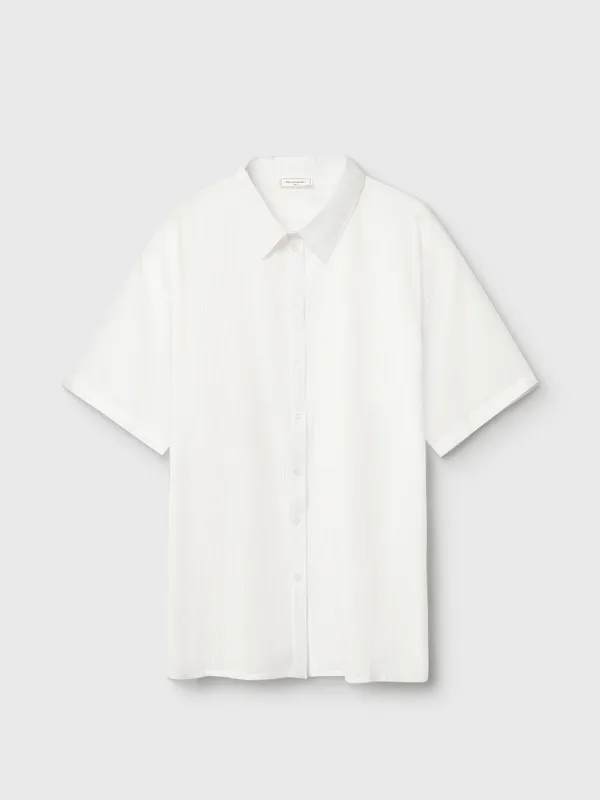 Women's shirt, homewear, size S, with short sleeves, cotton, white, Stripes, Leticia, image-6