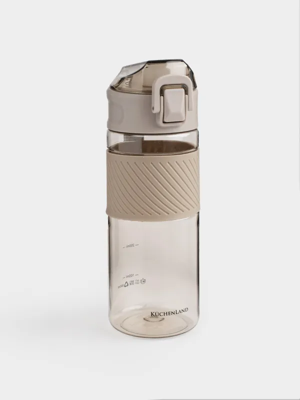 Water bottle, 600 ml, plastic / silicone, Beige, Sport, image-1