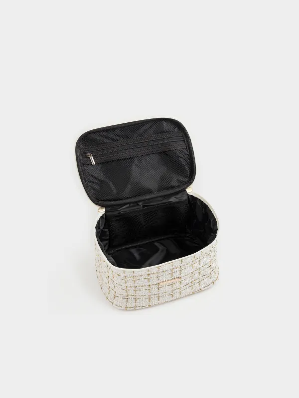 Cosmetic bag, 20x15 cm, with handle, tweed, white, Wenal, image-3