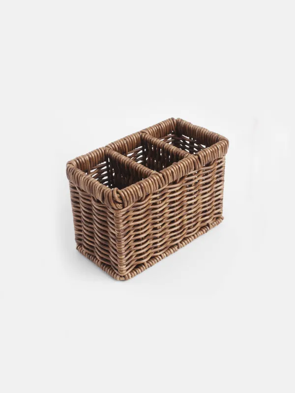 Flatware stand, 10x14 cm, 3 otd, rattan, brown, Blendy, image-2
