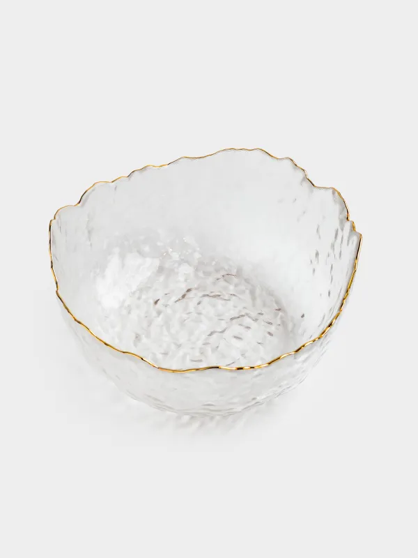 Salad bowl, 20x9 cm, 1,1 l, glass, with golden edging, Nautilus gold, image-1
