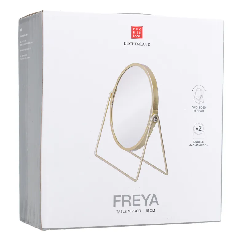 Table mirror, 18 cm, double-sided, metal, round, golden, Freya, image-1