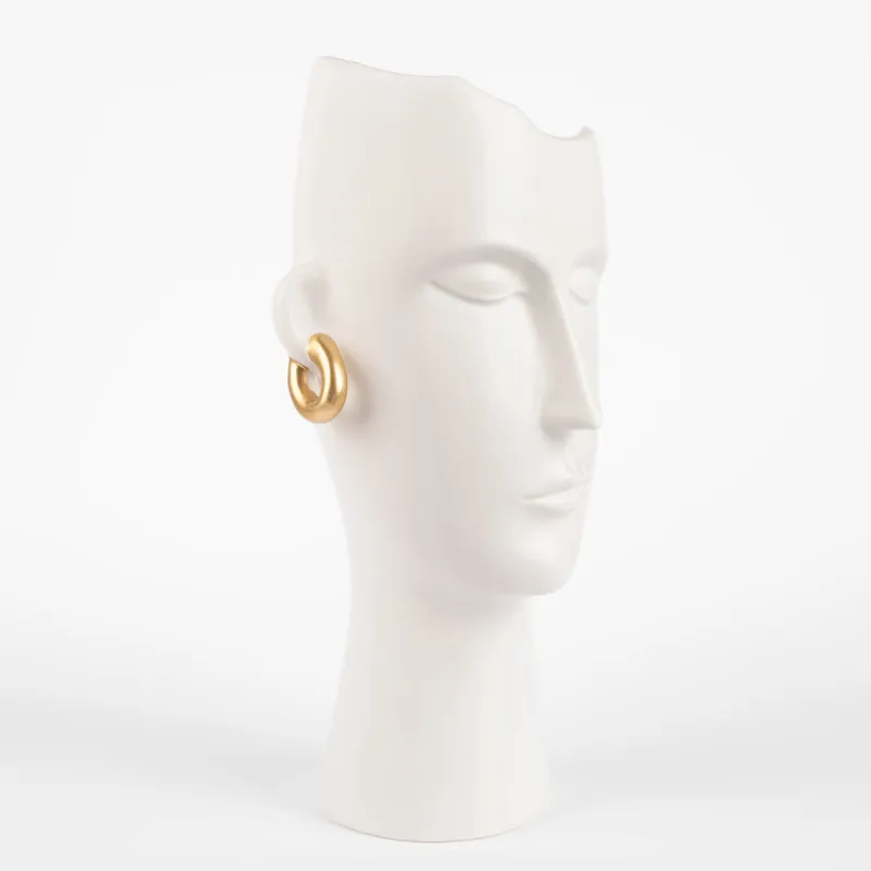 Flower vase, 34 cm, decorative, ceramic, white, Girl with golden earrings, Face, image-1