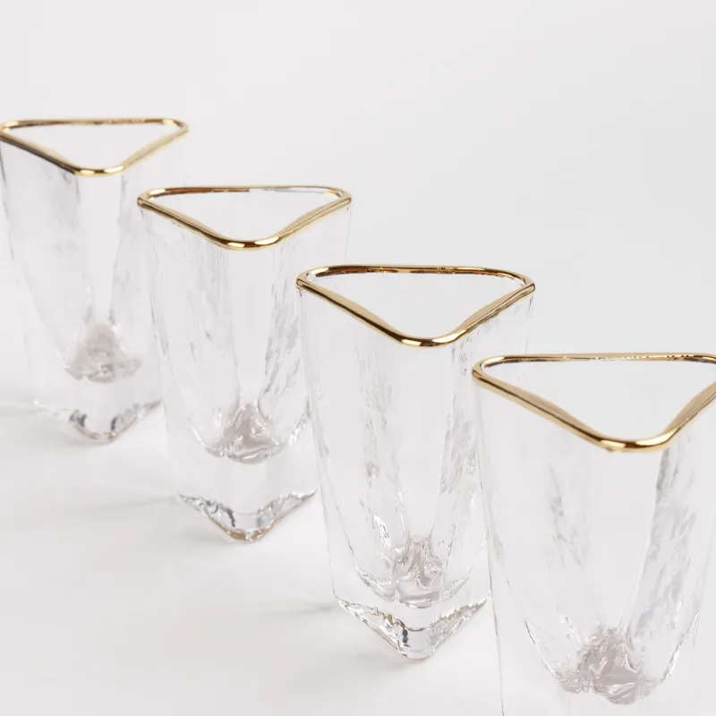 Drinking glass, 40 ml, 4 pcs, glass, golden edging, Triangle Gold, image-4