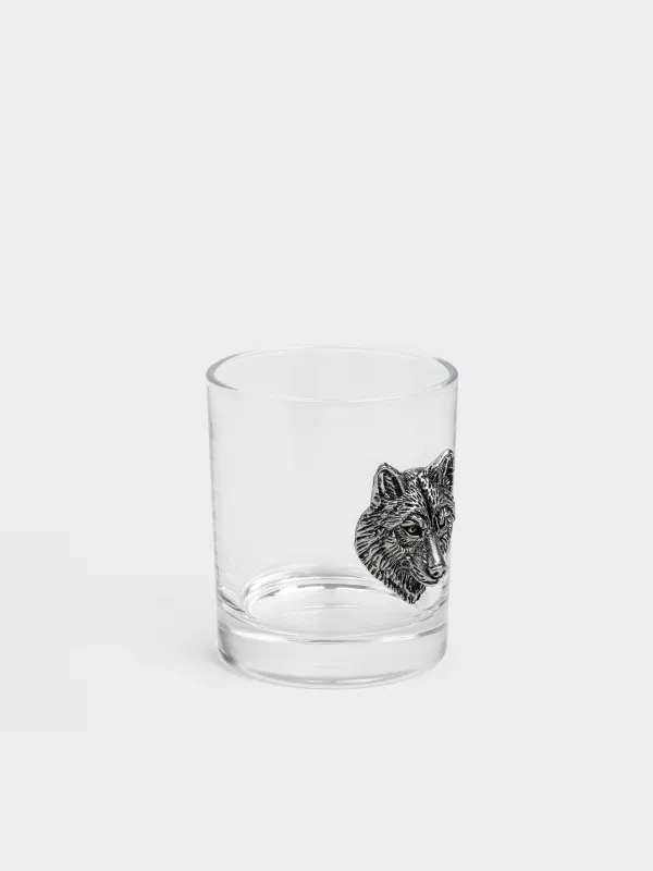 Drinking glass, 10 cm, 340 ml, glass / metal, Silver wolf, Lux elements, image-1