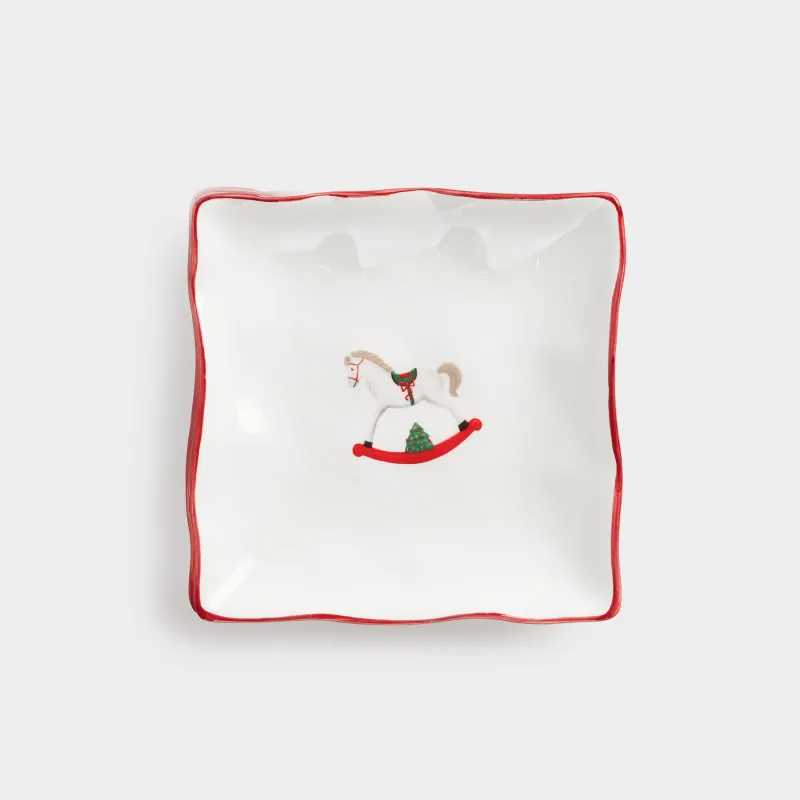 Dish, 15x15 cm, ceramic, square, Horse, Christmas tree