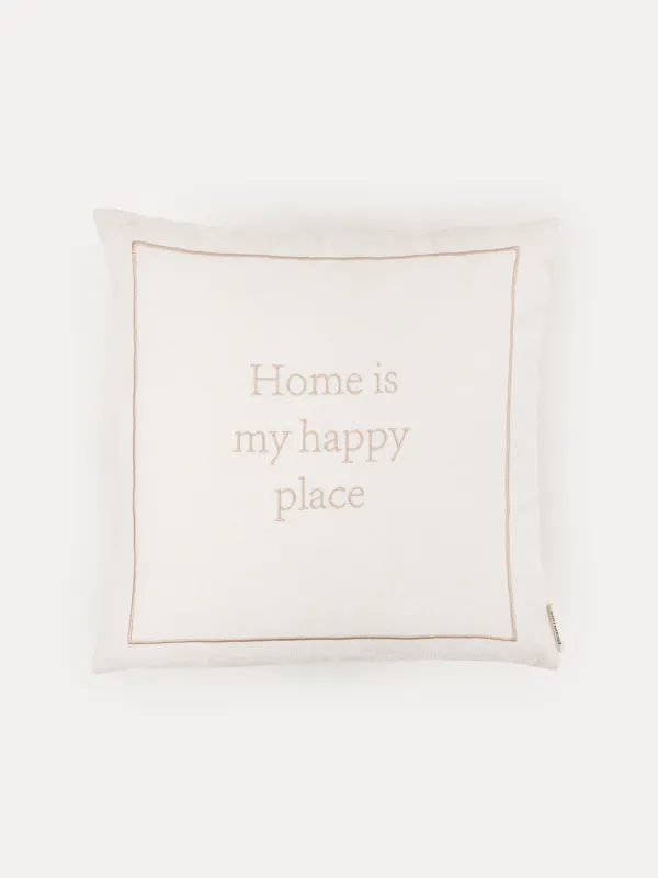 Decorative pillow, 45x45 cm, chenille/corduroy, milk, Home is my happy place, Chenill, image-0