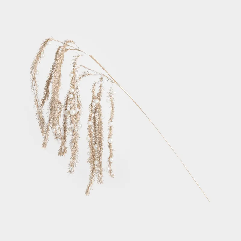 Decorative branch, 60 cm, plastic / metal, Golden amaranth with beads, Amarant decor