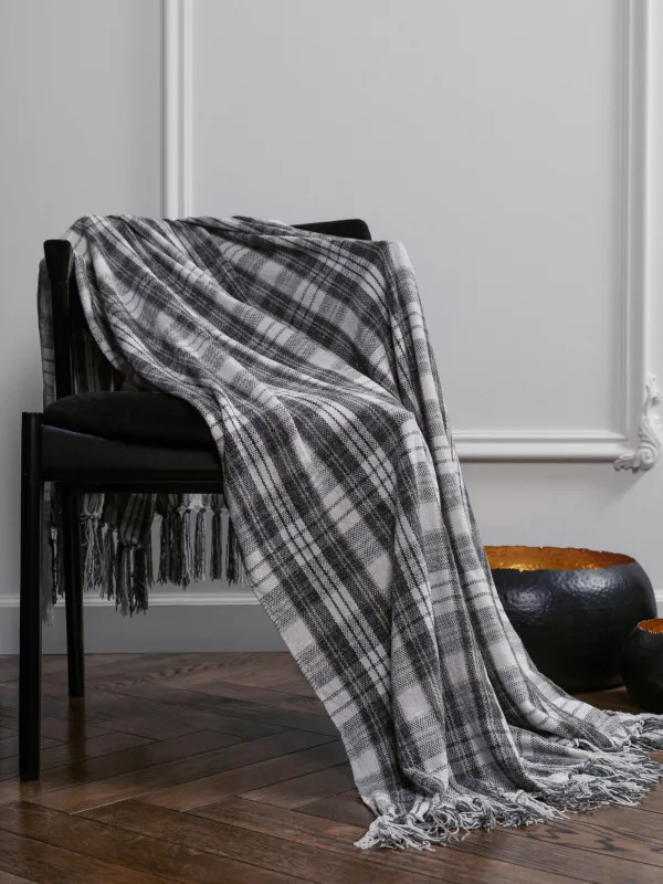 Plaid, 130x170 cm, fringed, chenille, white-brown, Plaid, Hazel, image-3