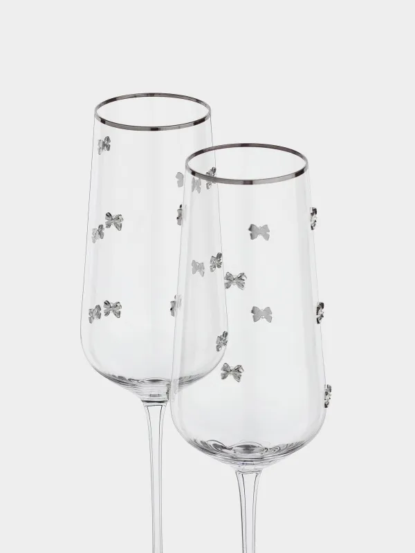 Drinking glass, 300 ml, 2 pcs, crystal glass, with silver edging, Ferentino, image-2