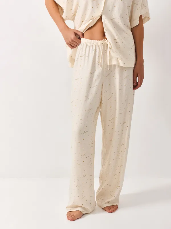 Women's trousers, homewear, size L, viscose, milky, Stars, Dina, image-1