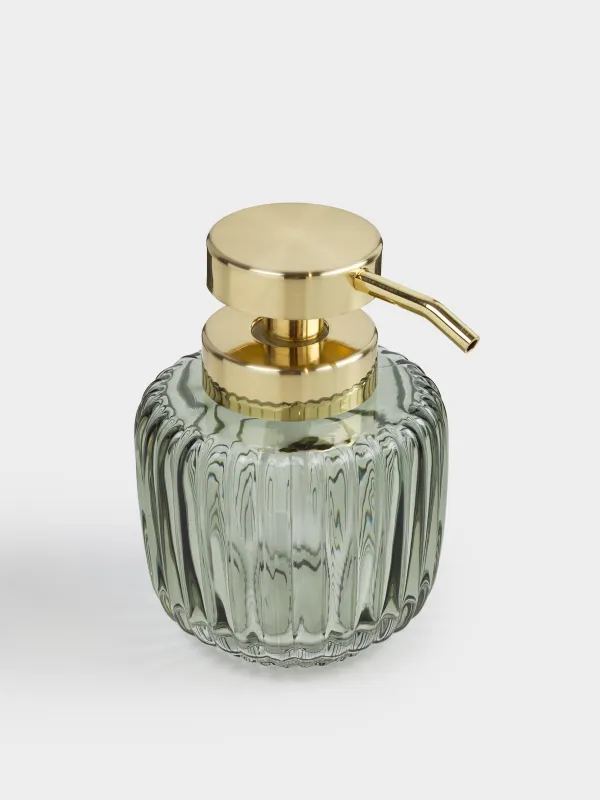 Liquid soap dispenser, 330 ml, glass / plastic, green-gold, Artemis, image-1