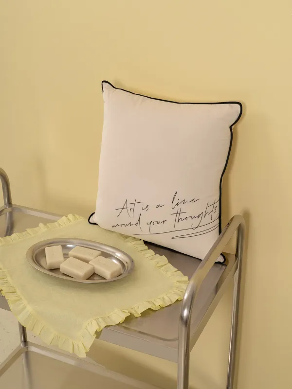 Decorative pillow, 45x45 cm, velvet, milky, Art is a line around your thoughts, Scroll, image-2