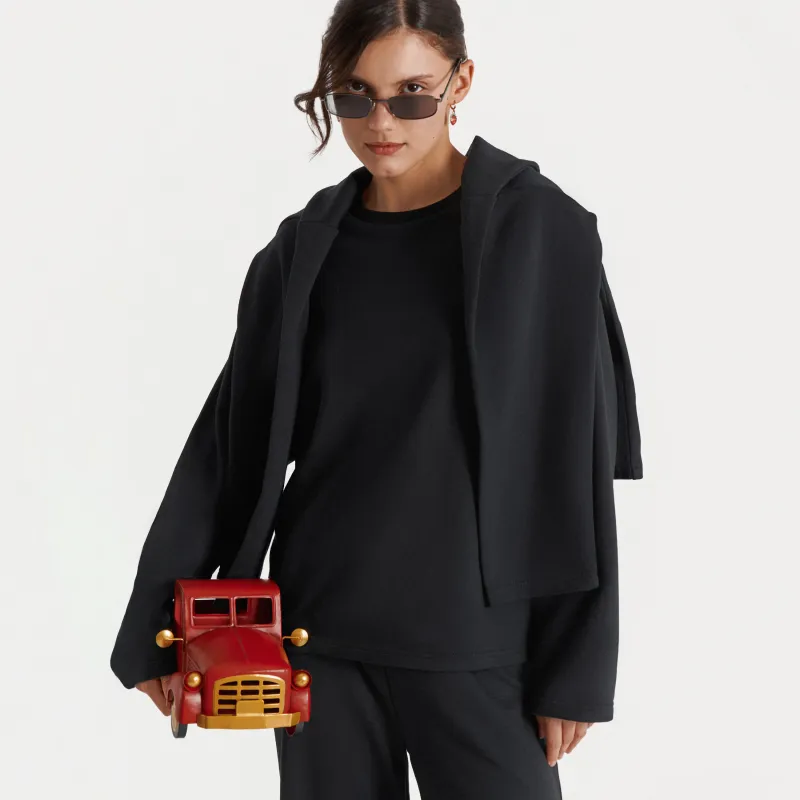 Women's sweatshirt, homewear, size L, polyester / cotton, black, Courtney