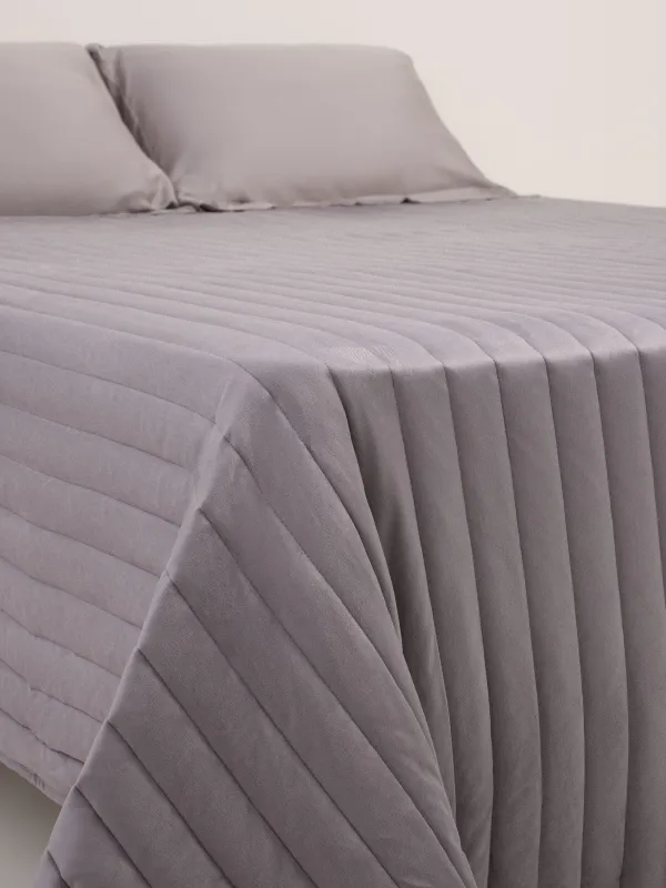 Bedspread, 220x240 cm, quilted, velvet/microfiber, grey, Stitch velvet, image-4