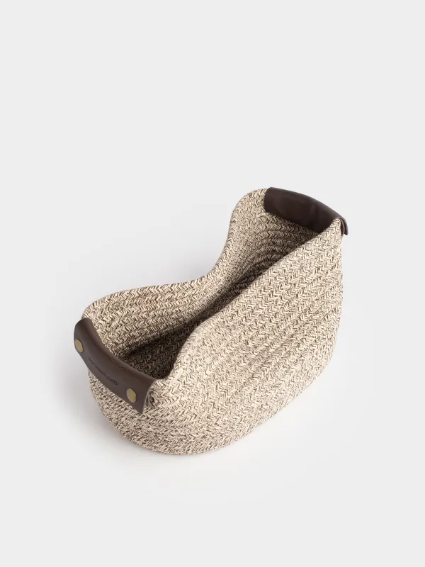 Storage basket, 29x21x14 cm, with handles, cotton / polyester, oval, Brown, Twine, image-4