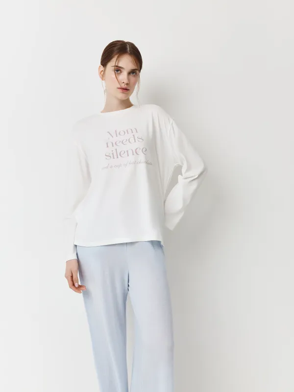 Women's long sleeve, homewear, size L, cotton / polyester / elastane, milky, Lettering, Ankina, image-1