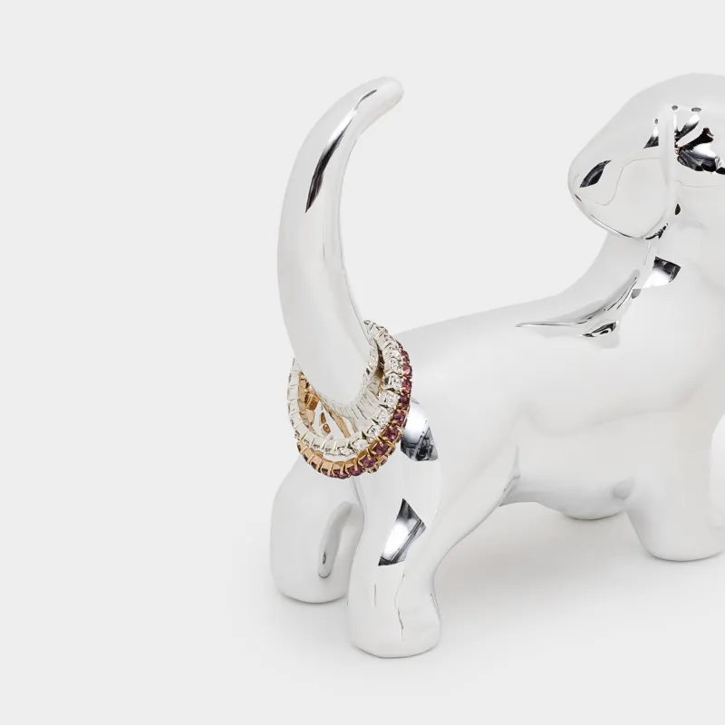 Jewelry holder, 8 cm, porcelain p, silver, dog, dog, image-4
