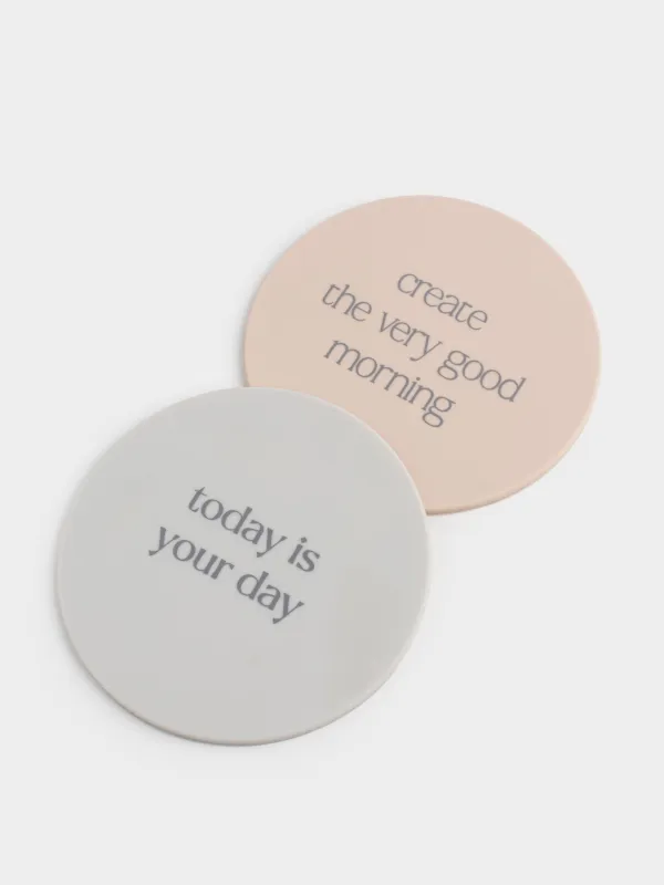 Coaster, 10 cm, 2 pcs, silicone, round, beige, DESIGN, Scroll, image-4