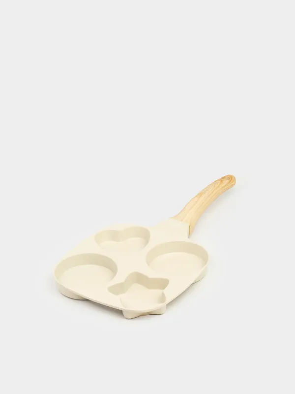 Egg and pancake pan, 19 cm, 4 compartments, coated, aluminum, beige, Shapes, Sentimentality, image-0