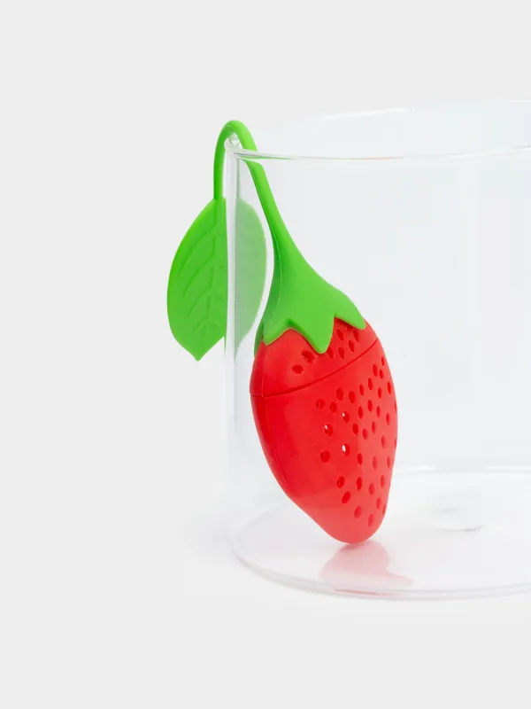 Tea strainer, 20 cm, Silicone, Red-green, Strawberry, Manny, image-3