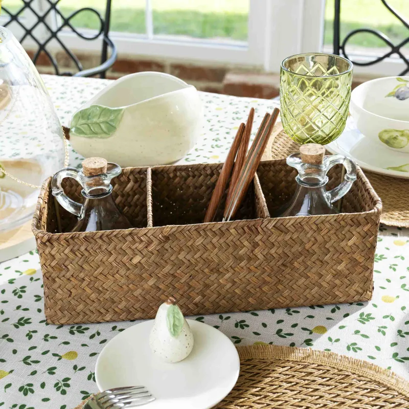 Basket organizer for storage, 32x12x10 cm, 3 compartments, straw, rectangular, Slant, image-2