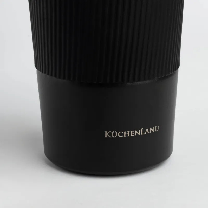 Thermo mug, 500 ml, with zarf, steel / plastic/silicone, black, Coffee life, image-3