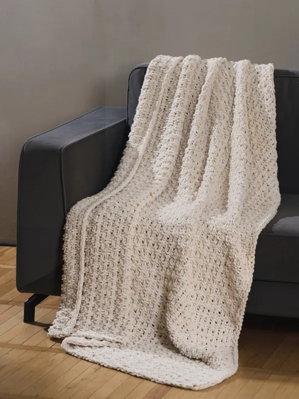 Plaid, 127x152 cm, knitted, polyester, Ivory, Neutral, image-0