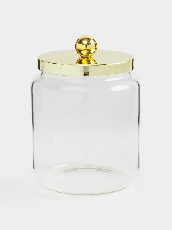 Storage container, 9x12 cm, 450 ml, glass / metal, gold, Classic gold, image-0