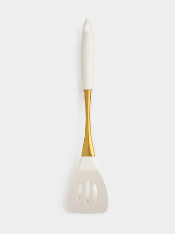 Spatula, 36 cm, with slits, silicone / steel, milky gold, Pintino, image-3