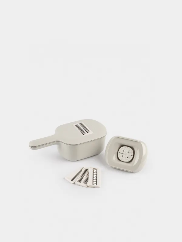 Grater, 29x14 cm, 4 attachments, with container, with handle, plastic / steel, grey, Matto, image-4