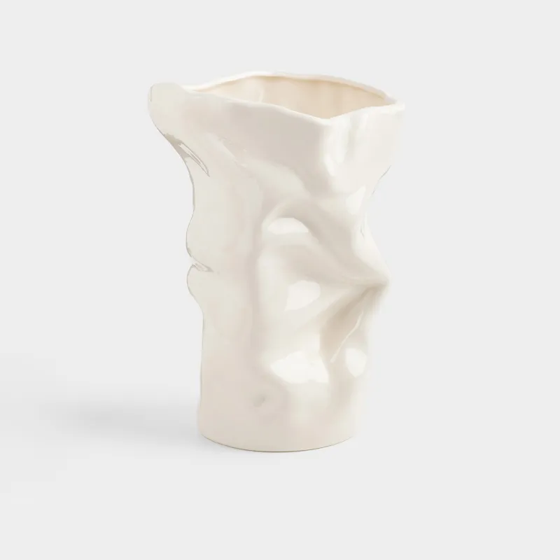 Flower vase, 27 cm, porcelain P, milky, Crumpled effect, Crumple