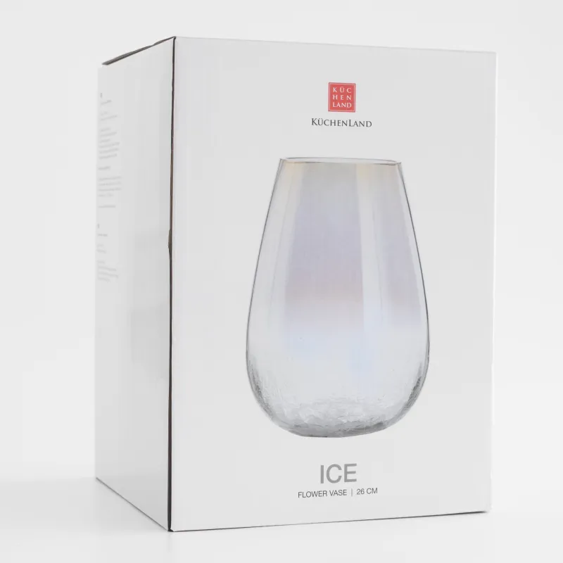 Flower vase, 26 cm, glass, beige gradient, Craquelure, Ice, image-5