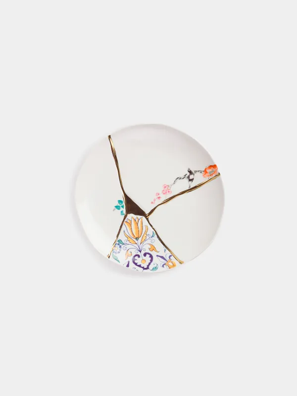 Snack plate, 21 cm, porcelain N, white and gold, Kintsugi, Kintsugi, image-0