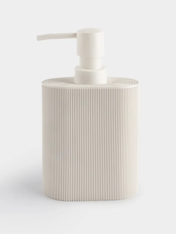 Liquid soap dispenser, 320 ml, polyresin / plastic, milky, White stripes, image-3