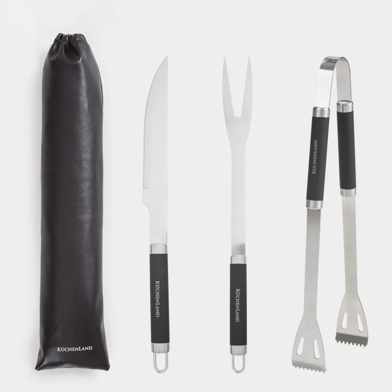 BBQ set, 3 items, in leather case, steel / plastic / eco-leather, BBQ, image-0