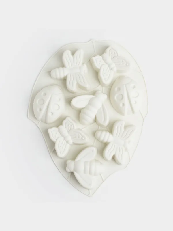 Cupcake baking dish, 28x21 cm, 8 compartments, silicone, milky, Bees / Butterflies, Honey, image-0