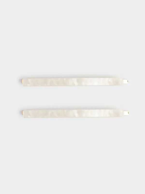 Hair clip, 8 cm, 2 pcs, Acrylic / metal, mother of pearl, Glam, Glam, image-0