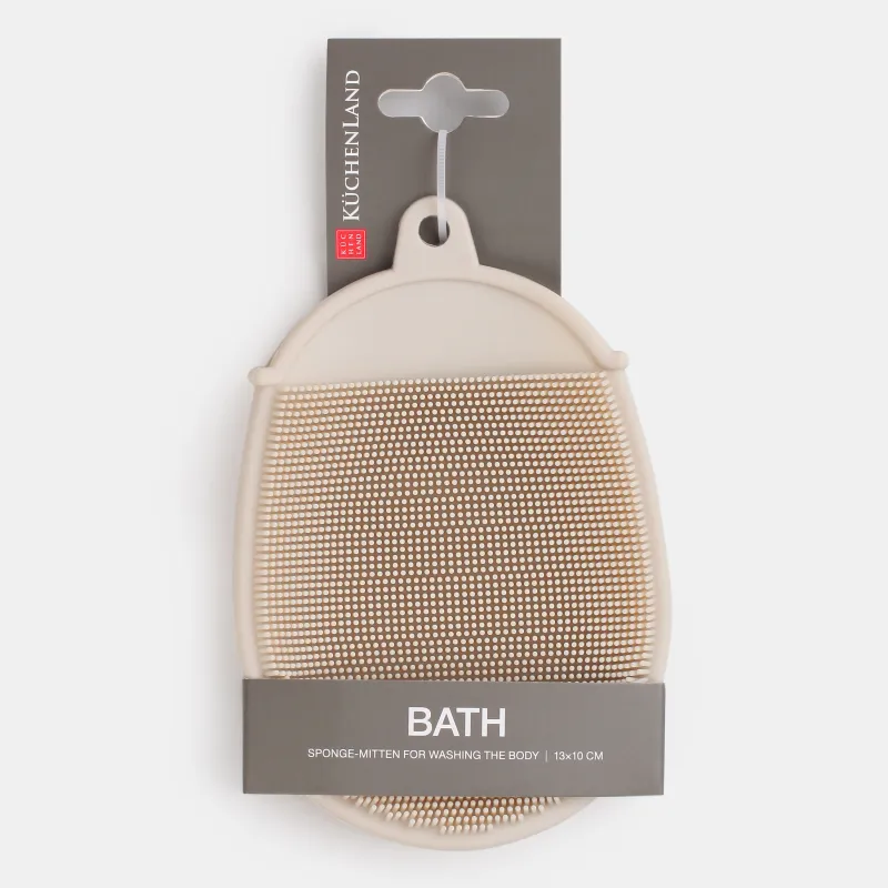 Body wash mitten brush, 13 cm, double-sided, silicone, beige, Bath, image-5