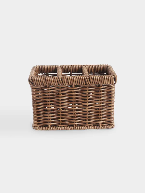 Flatware stand, 10x14 cm, 3 otd, rattan, brown, Blendy, image-0