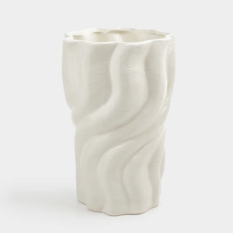 Flower vase, 26 cm, ceramic, white, Bends, Crumple