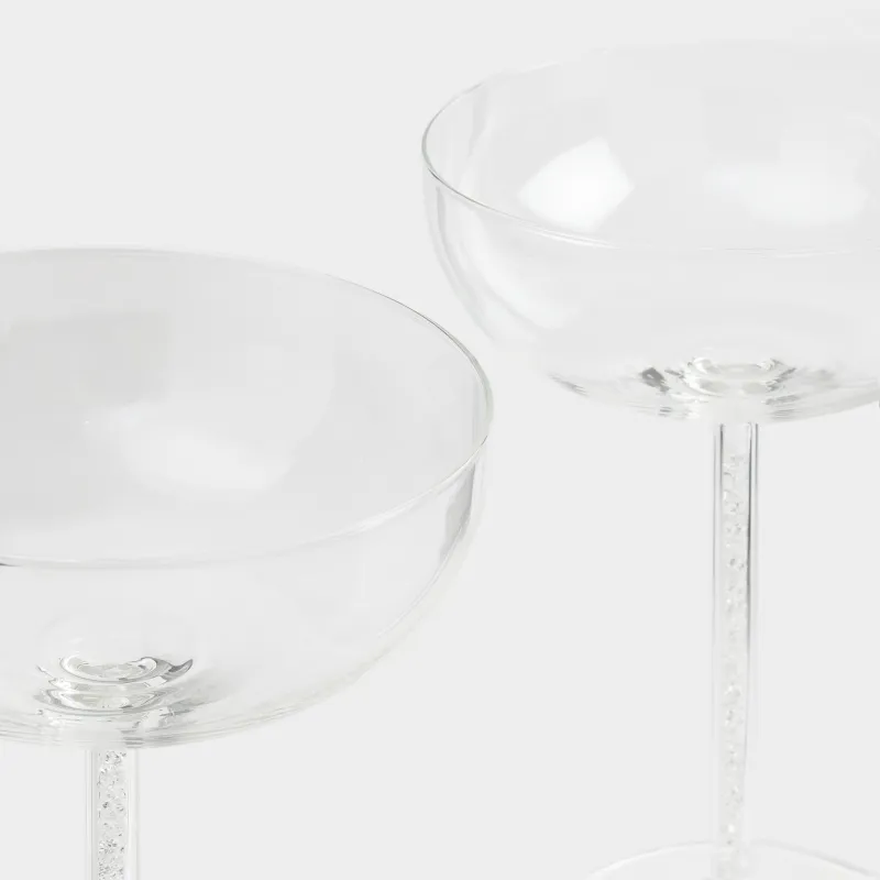 Drinking coupe glass, 300 ml, 2 pcs, glass / rhinestones, Crystal, image-1