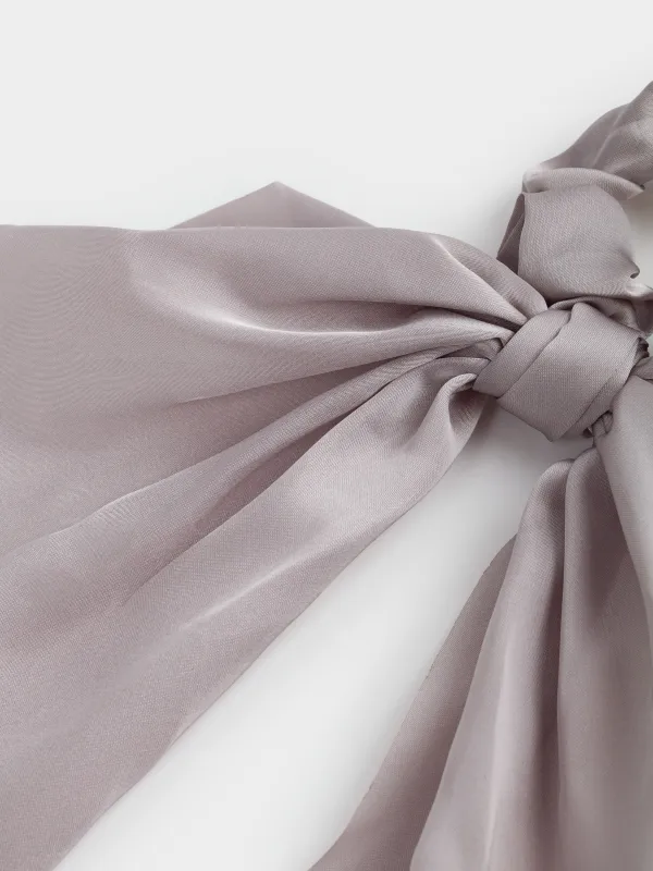 Elastic hair band, 25 cm, with ribbon, satin, grey, Silk, image-2