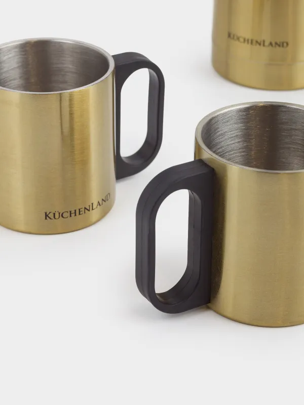 Set for drinks, 2 persons, 3 items, travel, thermos 750 ml, steel / plastic, golden, Classic gold, image-7
