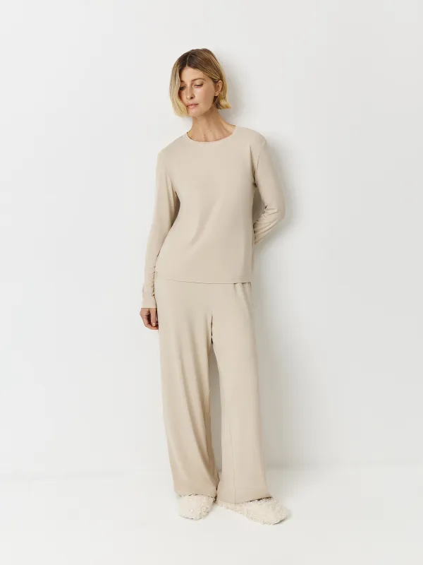 Women's long sleeve, homewear, size S, bamboo/spandex, sand, Zerita, image-3