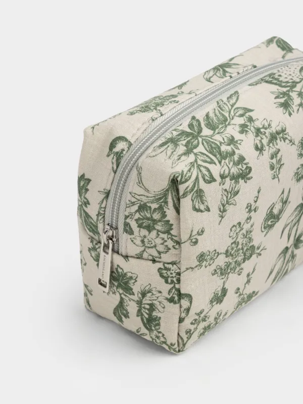 Makeup bag, 26x18 cm, with handle, muslin, green, Paradise garden, Muslin print, image-4