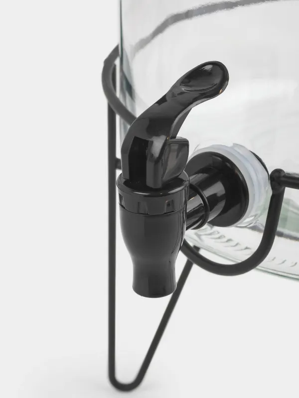 Beverage dispenser, 5,2 l, on stand, glass / metal, black, Loft, image-4